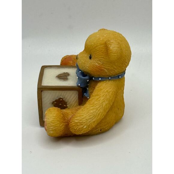 Cherished Teddies 1998 Mini Bear Figurine Number 5 Block Bow Gold Blue - Picture 2 of 5